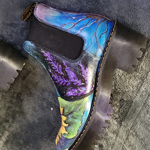 Handpainted Doc Marten Chelsea Platform Boots Sunflower Design One of a Kind! - Picture 16 of 16